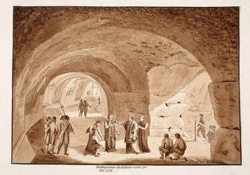 Pius VII. besucht die Arbeiten am Kolosseum, 1833 (Radierung mit brauner Waschung)